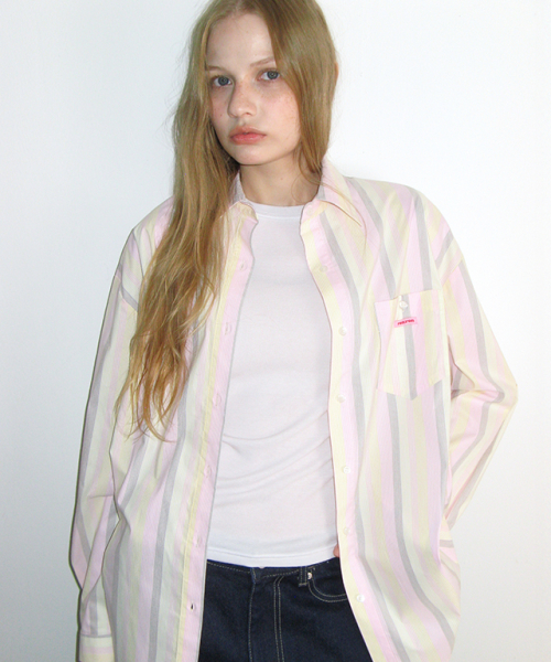 BUTTON POCKET OVERSIZED SHIRT PINK STRIPE