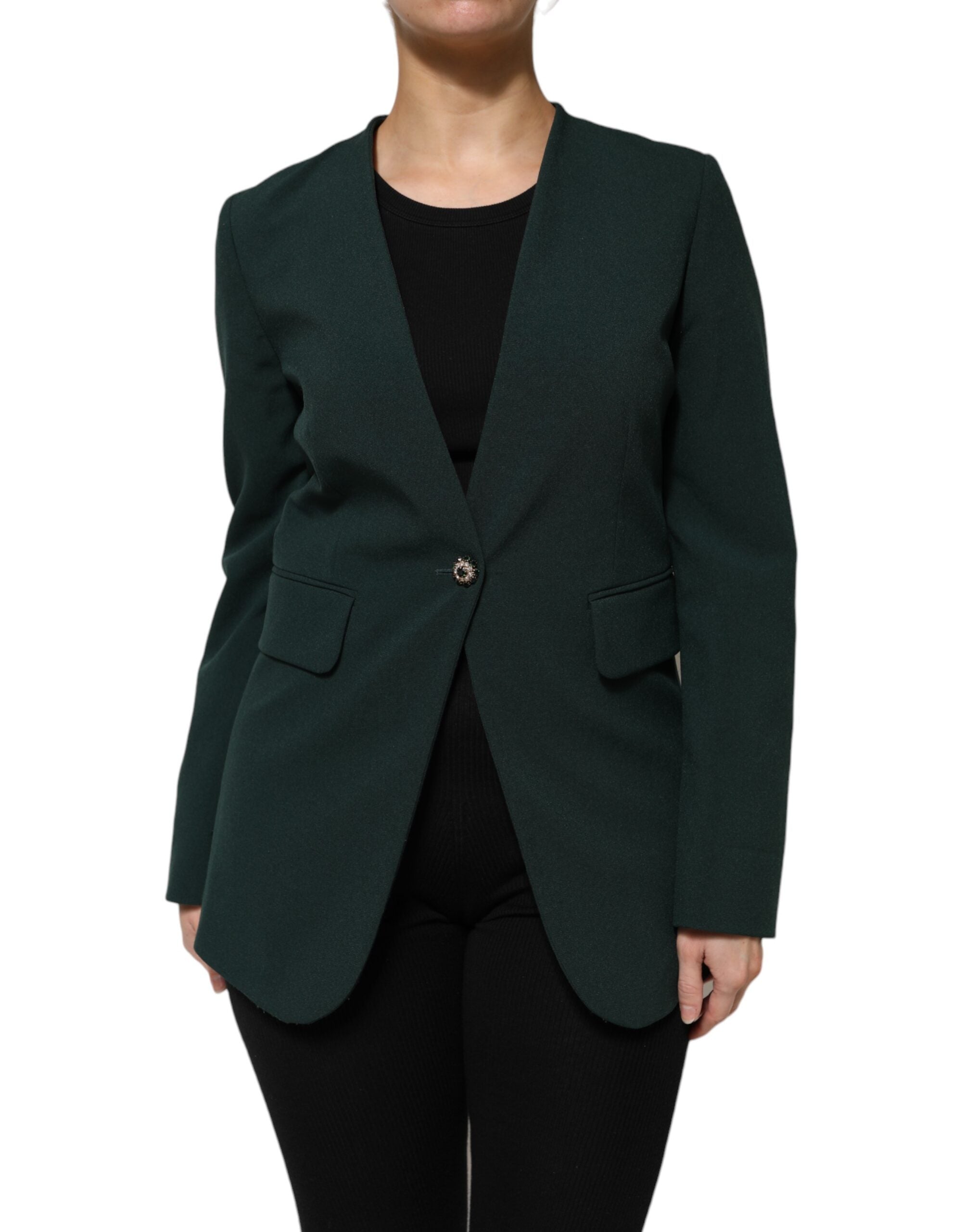 Single-Breasted Wool Blend Blazer — Green