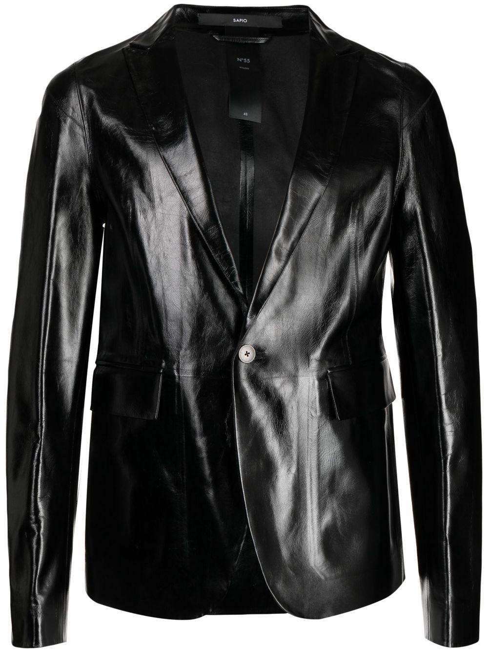 Single-breasted leather blazer - Black