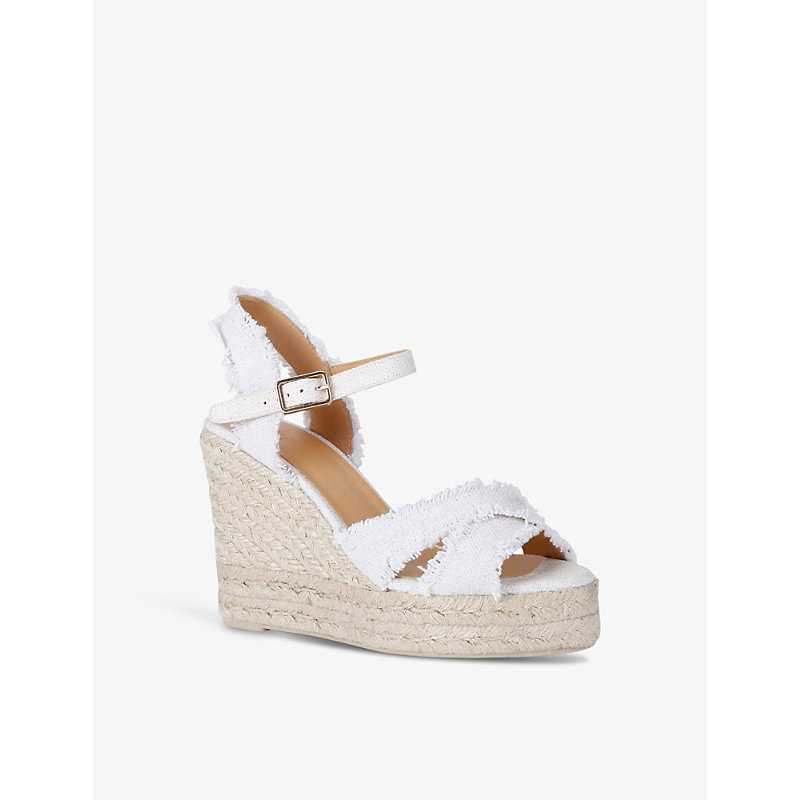 Womens White Bromelia Frayed Linen Wedge Espadrilles