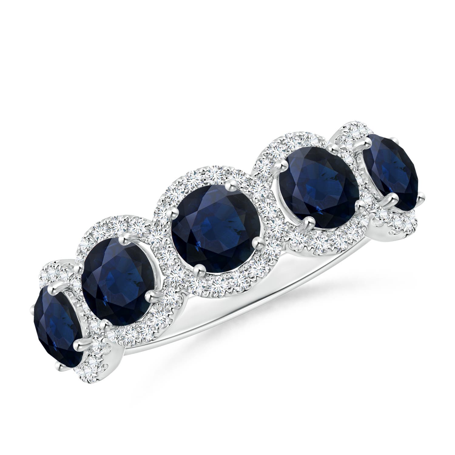 Angara 2.3 Carats Half Eternity Five-Stone Sapphire Halo Ring in 14K White Gold