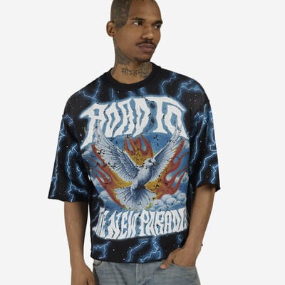Men's Road to the New Paradigm Mini Terry Cropped T-Shirt in Black