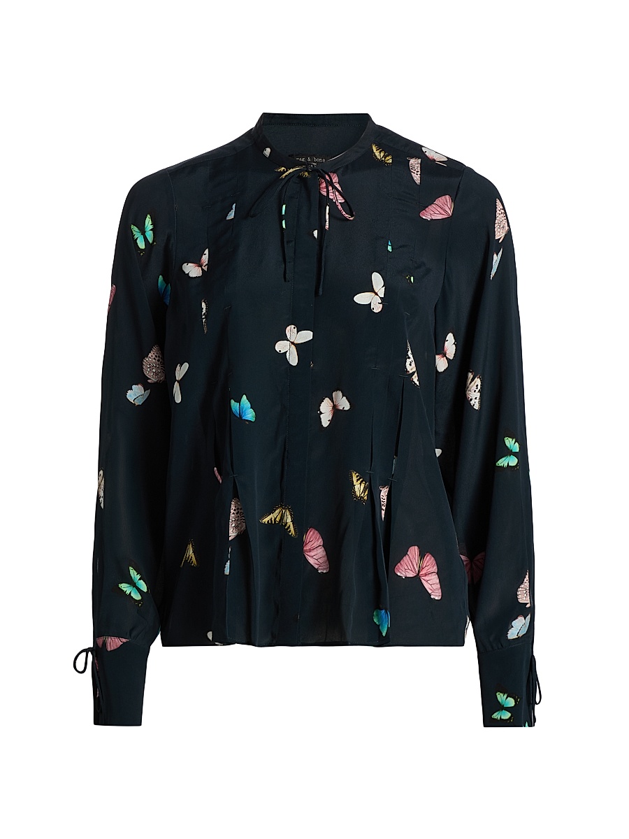 Women's Arden Butterfly-Printed Pleated Blouse - Black Butterfly Multi