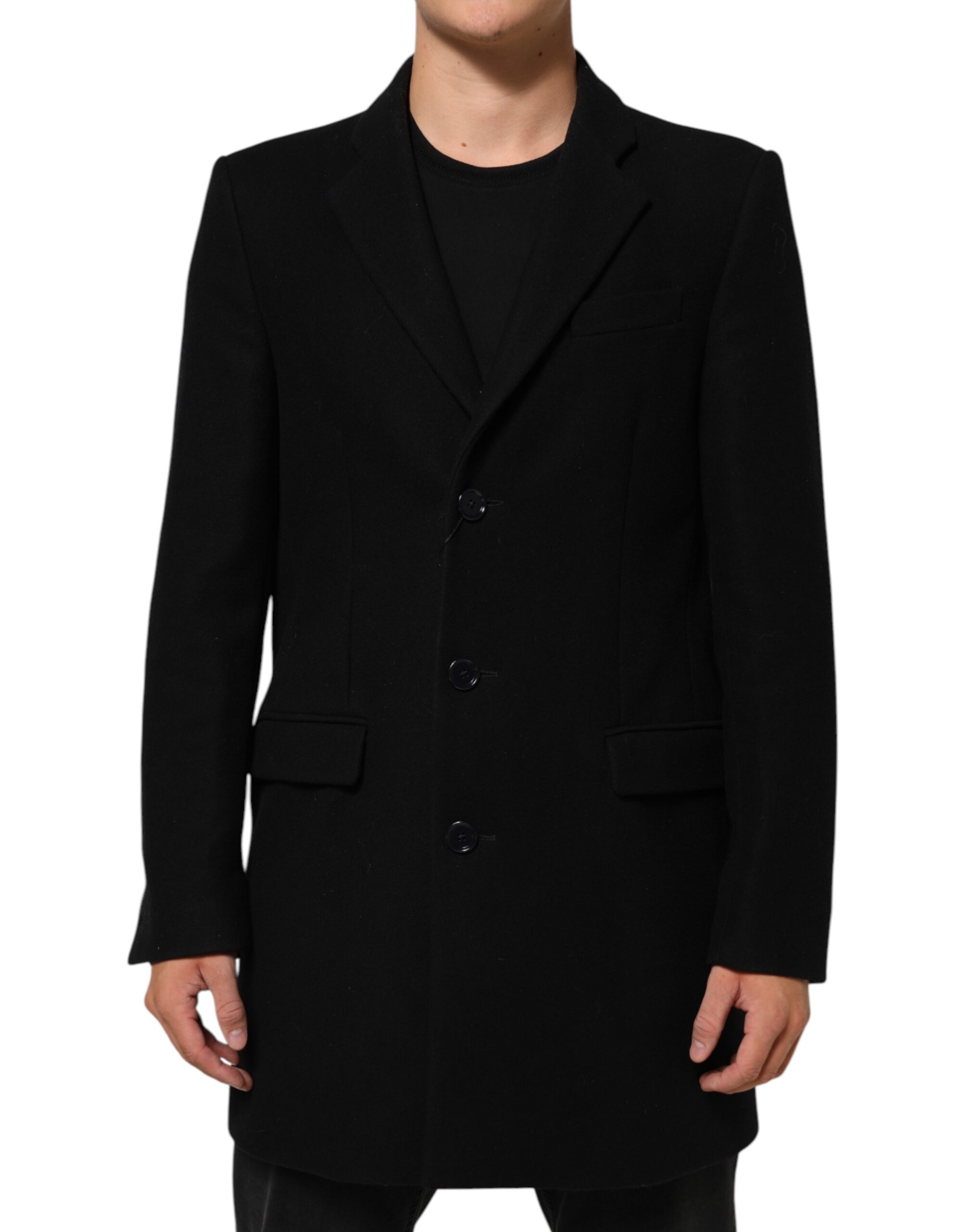 Dolce & Gabbana Black Wool Buttoned Men Trench Coat Men's Jacket Pre-Owned