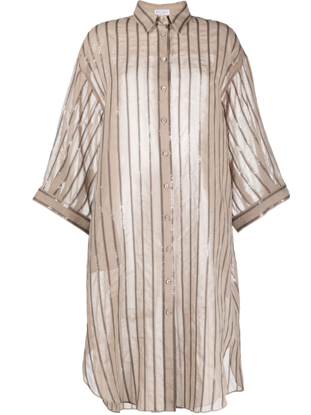 Sequin-embellished striped cotton shirtdress - Neutrals