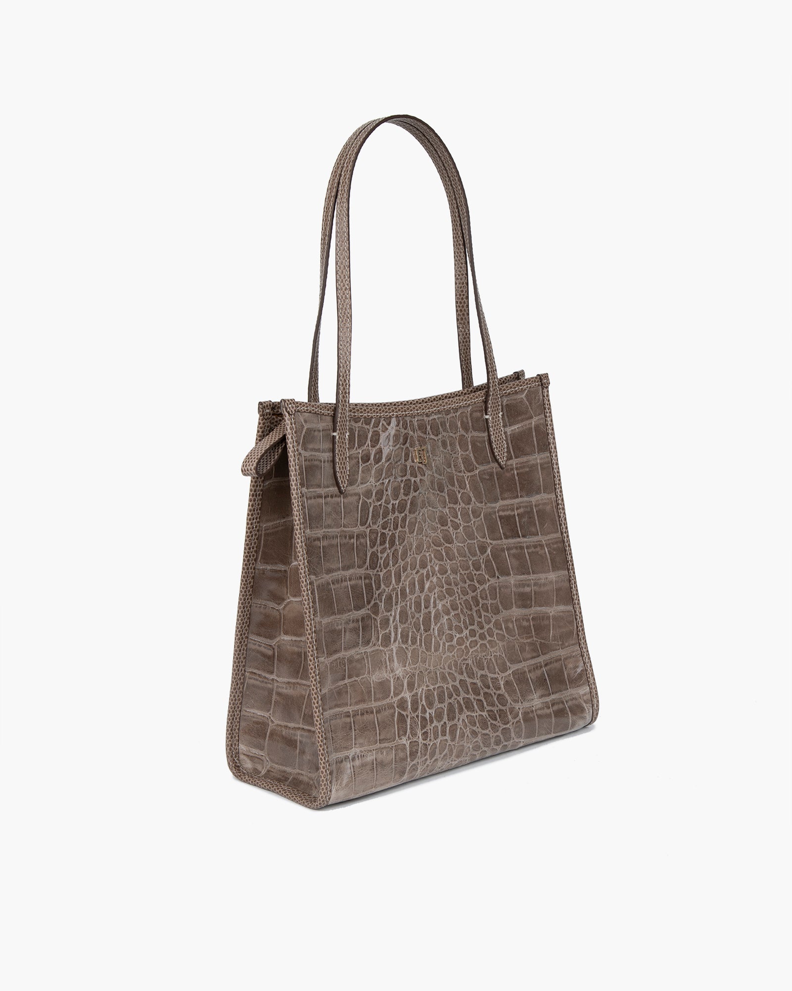 Baxter Embossed Leather Shoulder Bag for Women - Taupe, Zip Top Closure, Outer Pocket