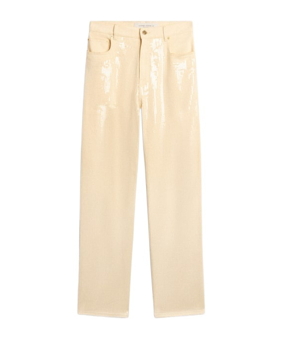 Ecru pants with transparent all-over sequins