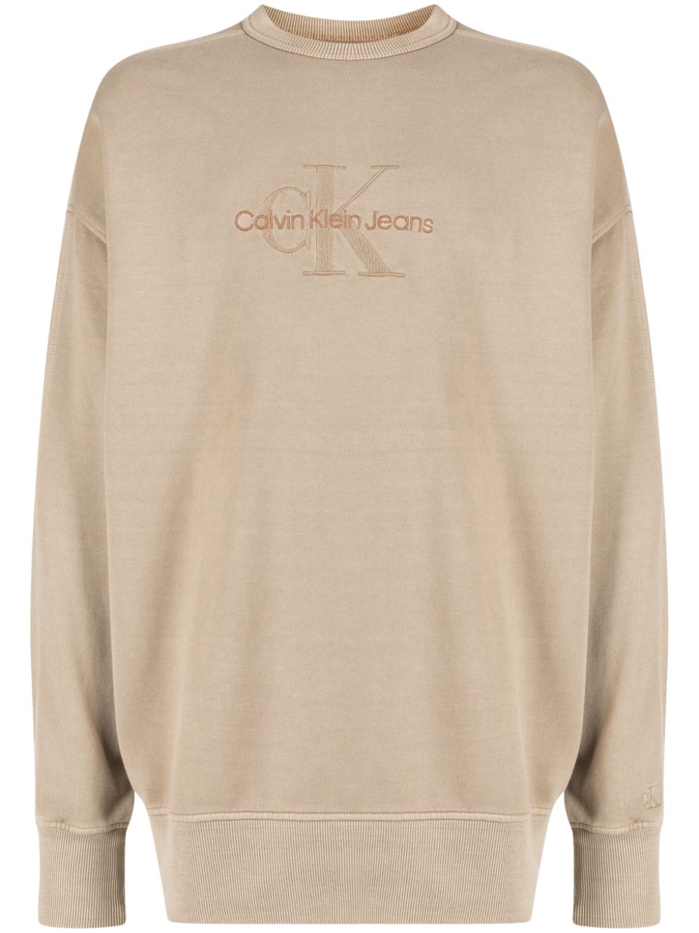 Logo-embroidered crew-neck sweatshirt - Neutrals
