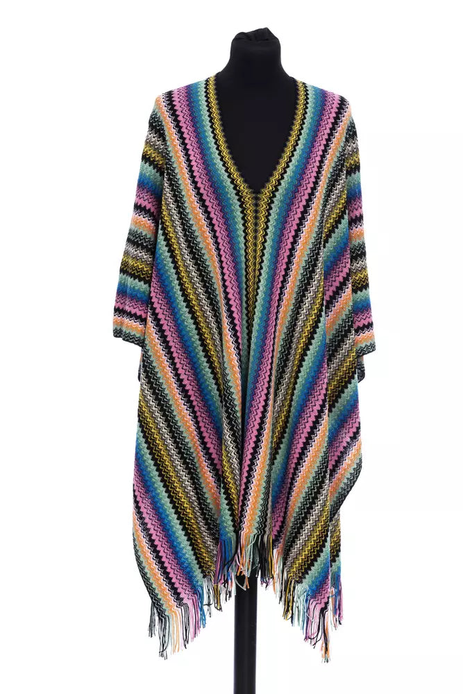 Multicolor Striped Wool Poncho — Multicolor