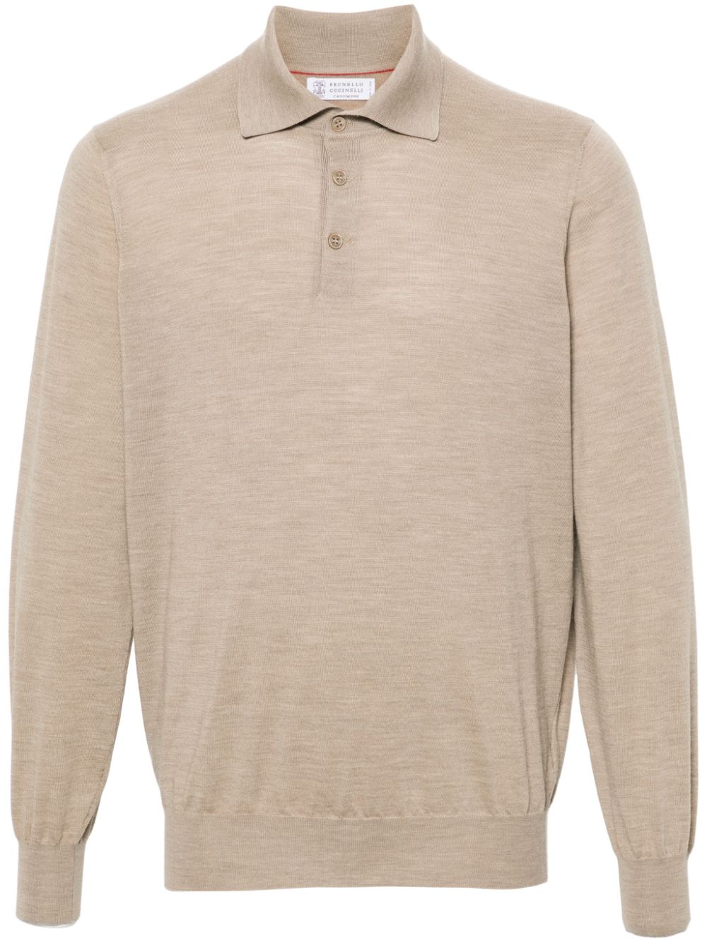 Virgin Wool-Cashmere Fine Knit Polo — Beige
