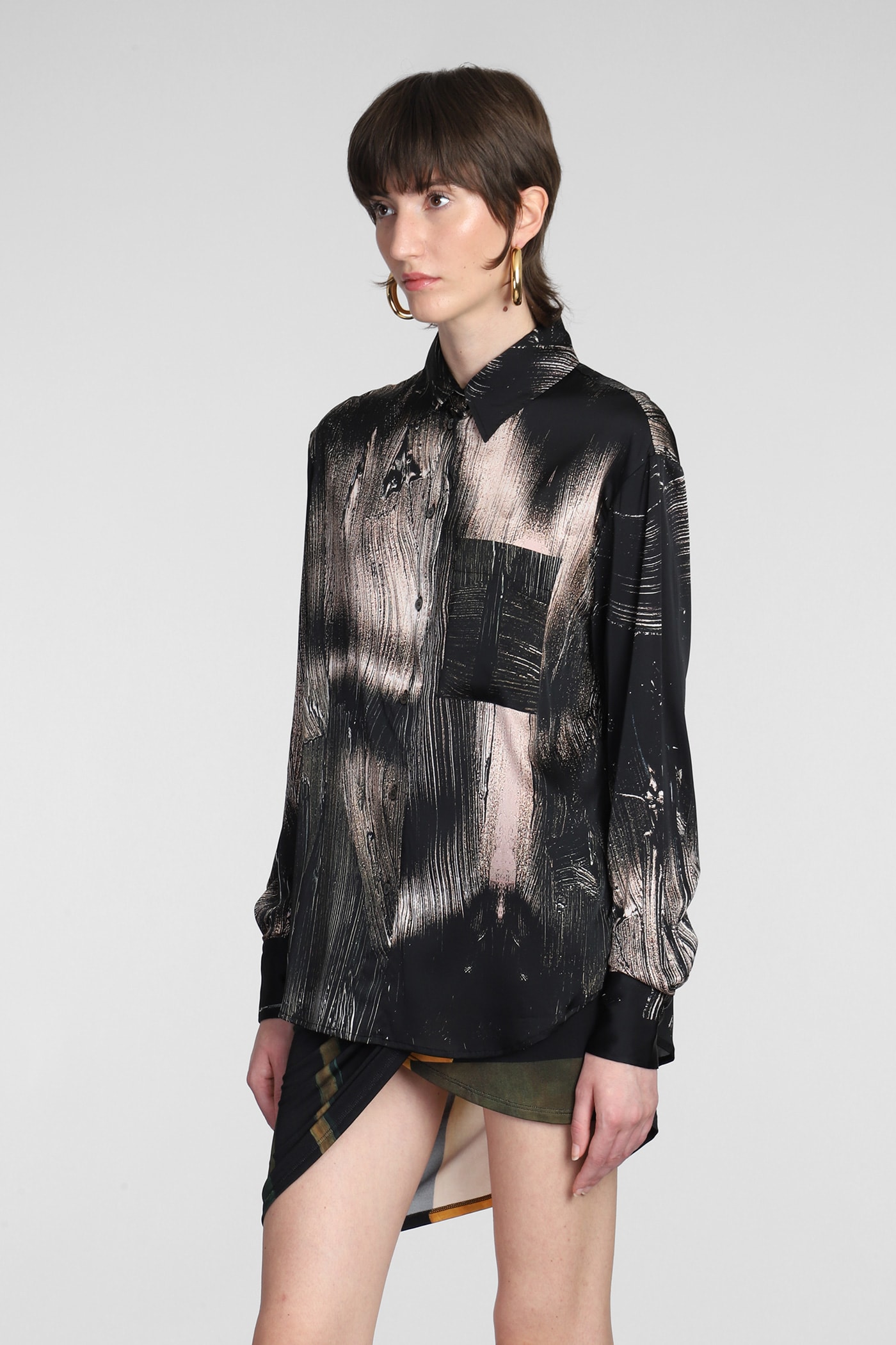 Abstract-pattern stretch-silk shirt - Black