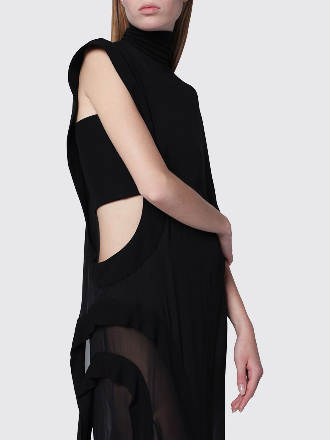 One-Shoulder Silk Evening Gown with Turtleneck Collar