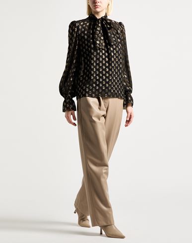 Woman Top Black Size M Silk, Metallic Polyester