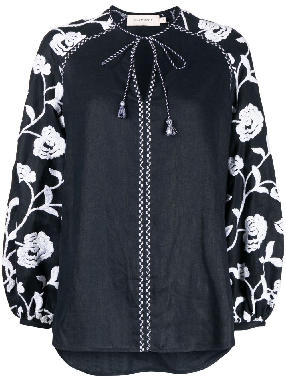 Molveno floral-embroidered tunic top - Blue