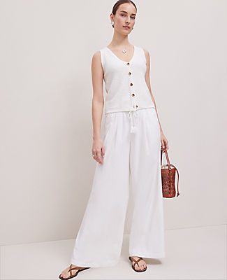 Ann Taylor Petite Weekend Easy Fit Wide-Leg Pant in Linen Blend
