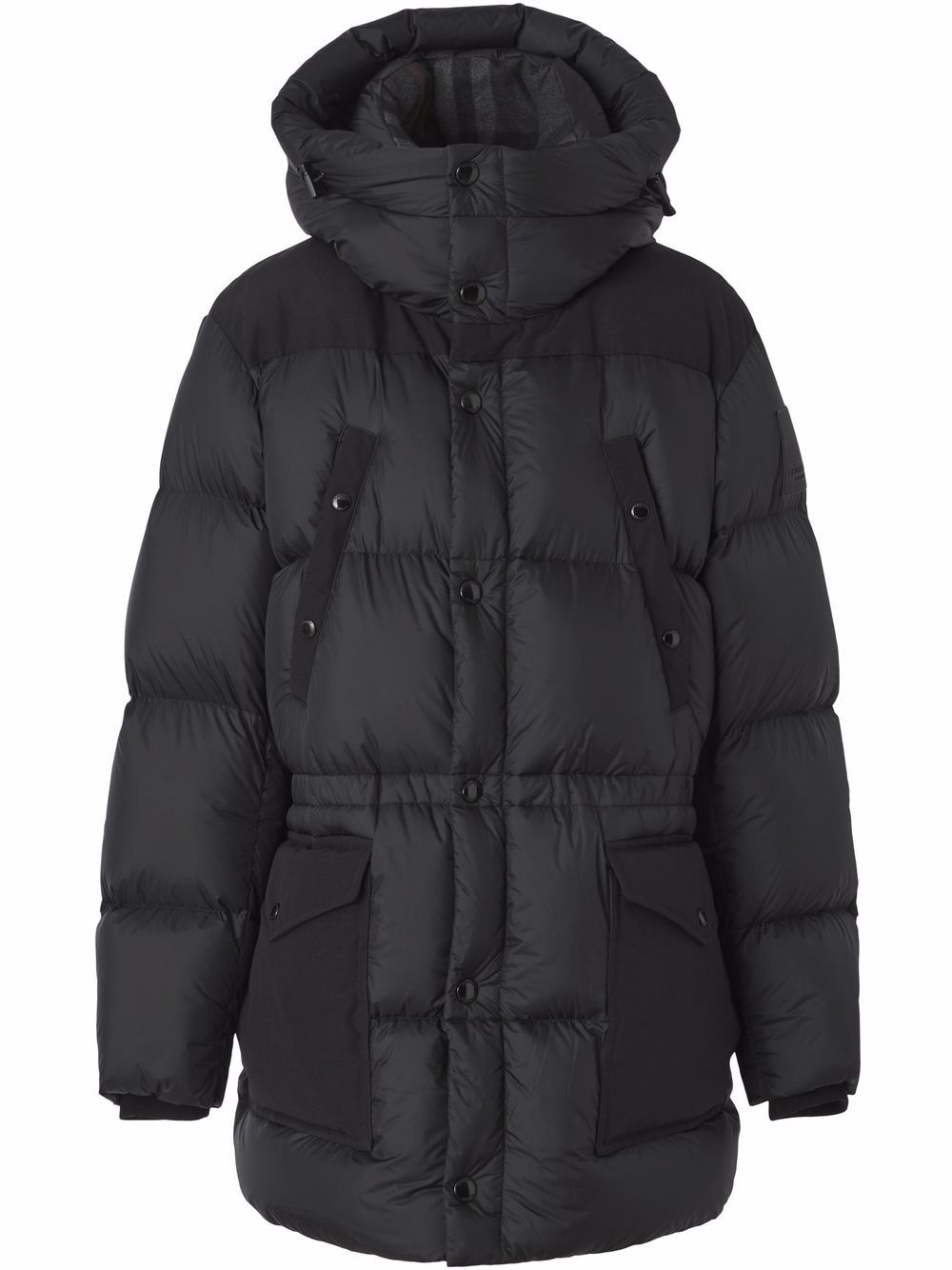 Logo appliqué nylon puffer coat