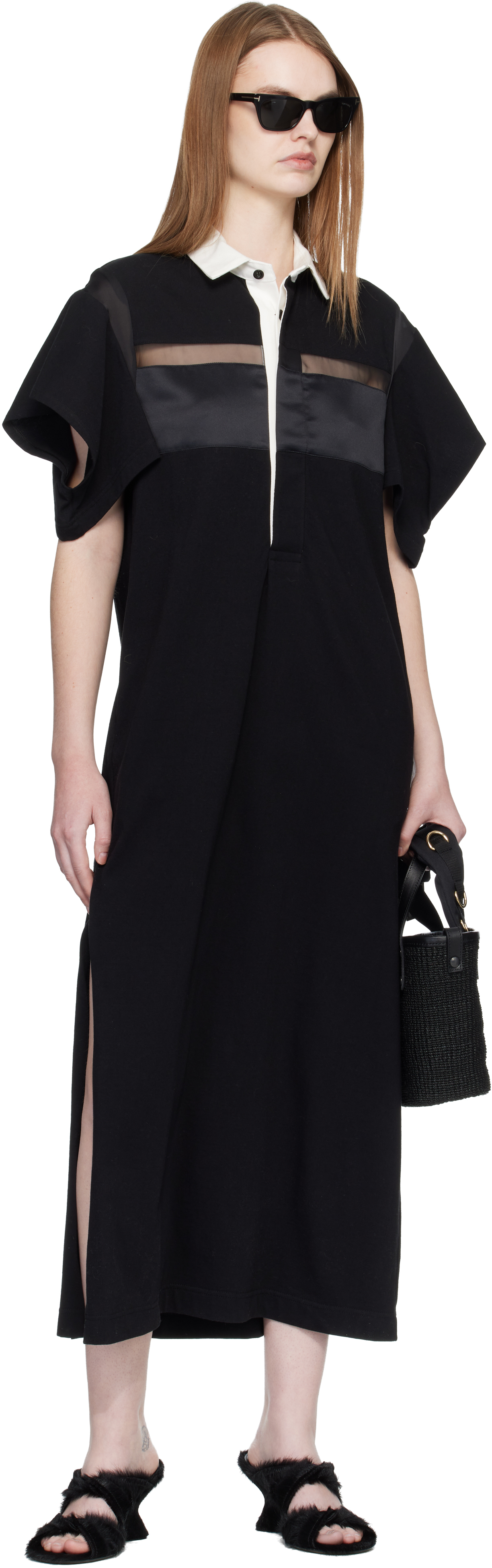 Black Cotton Jersey Midi Dress