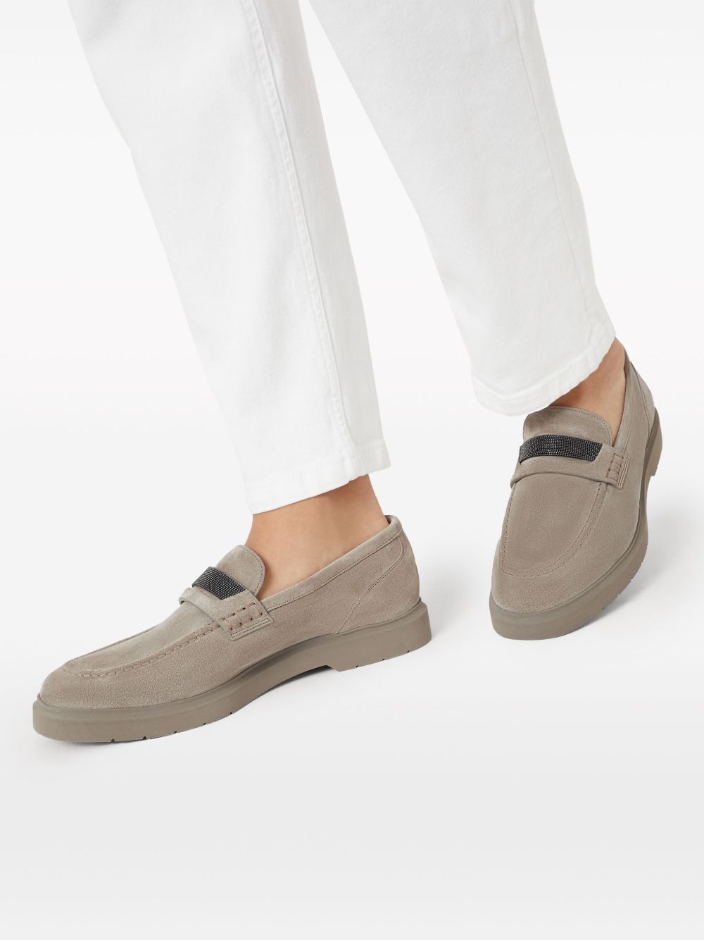 Crystal-embellished suede loafers - Neutrals