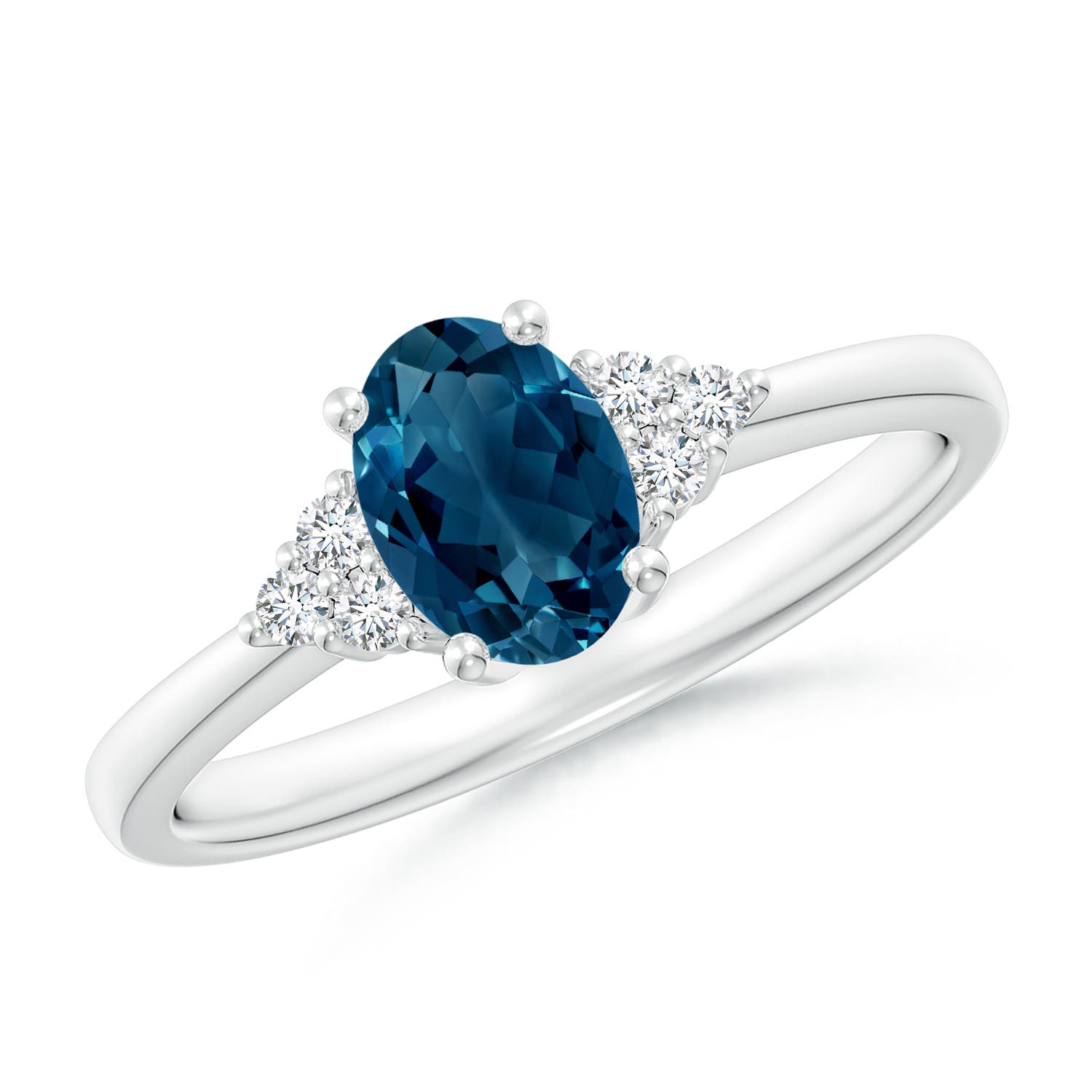 Angara 0.95 Carat Solitaire Oval London Blue Topaz and Diamond Promise Ring in Platinum