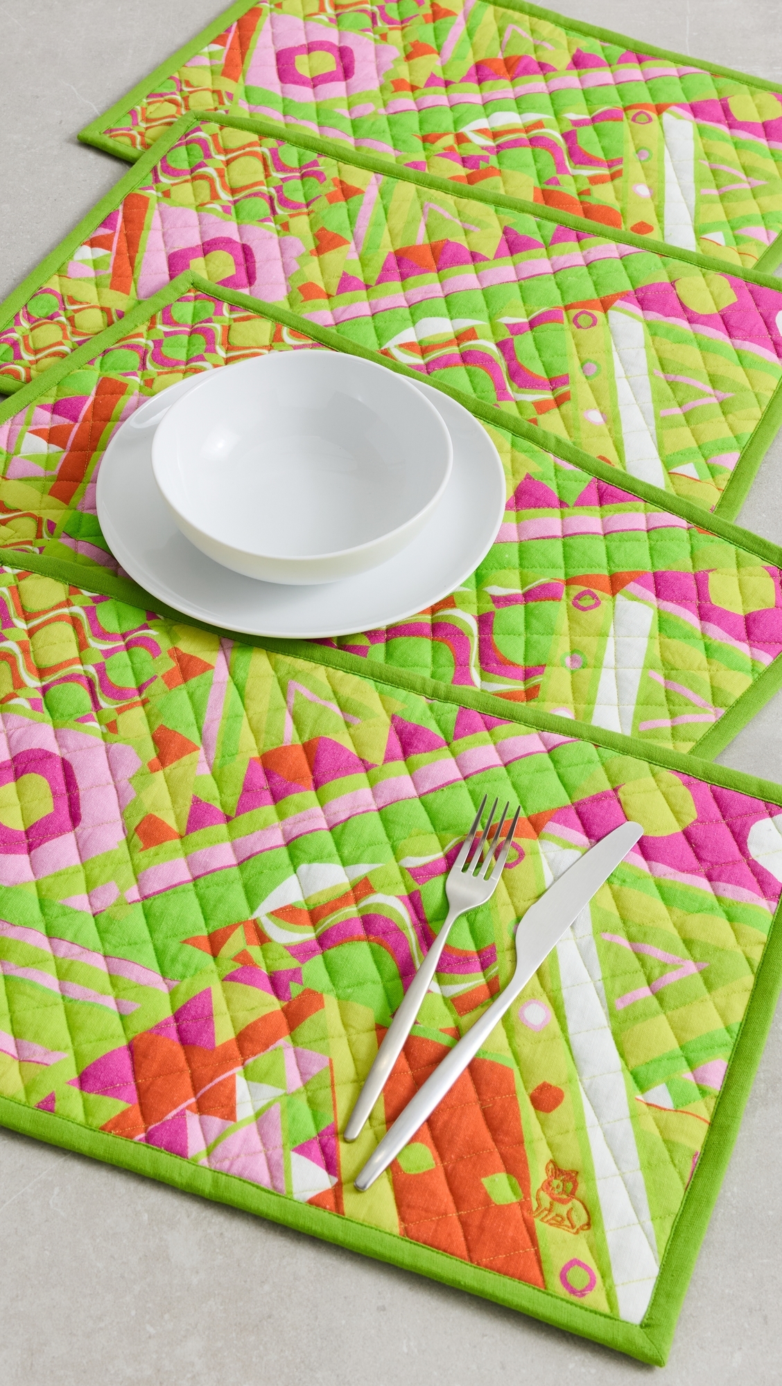 Placemats Set of 4 Prism Geo Lime Blaze One Size