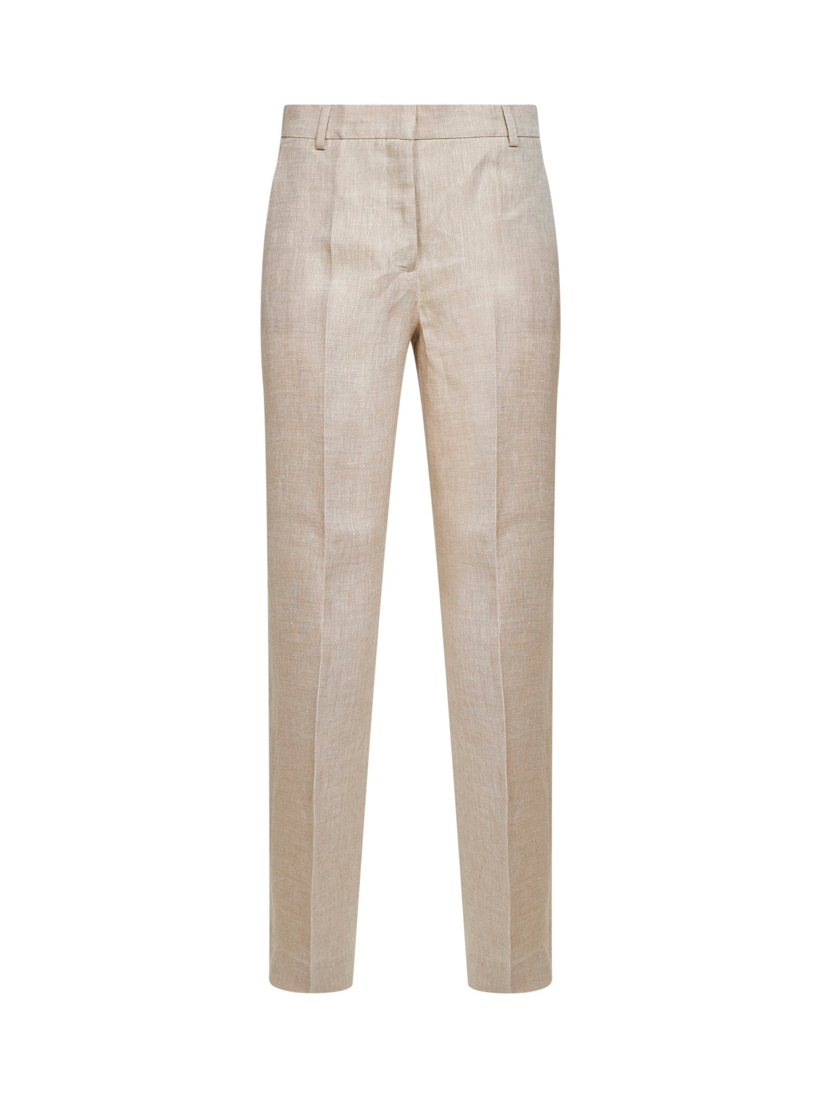Linen High-Rise Trousers — Beige
