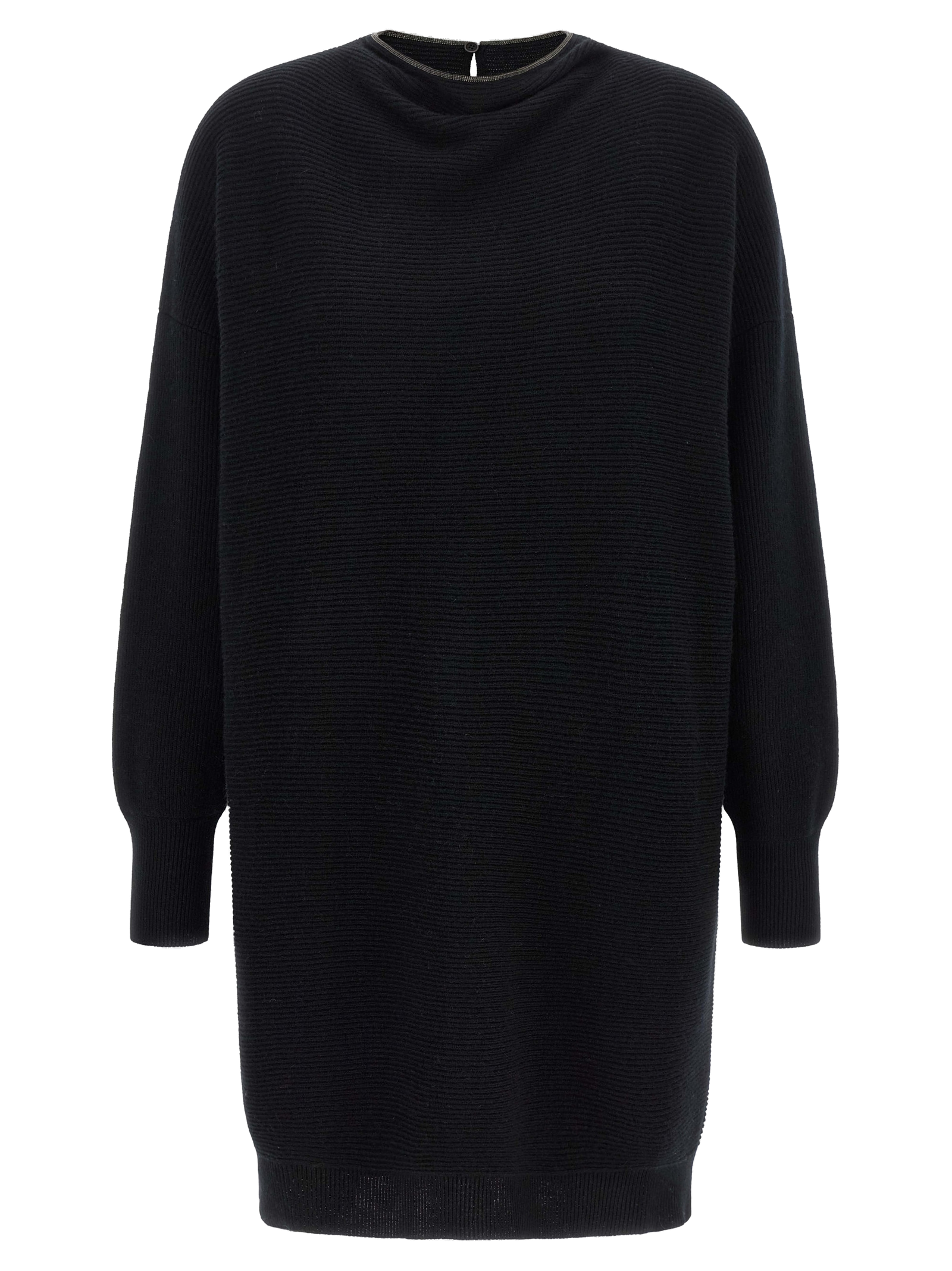 Horizontal Ribbed Virgin Wool Dress — Black