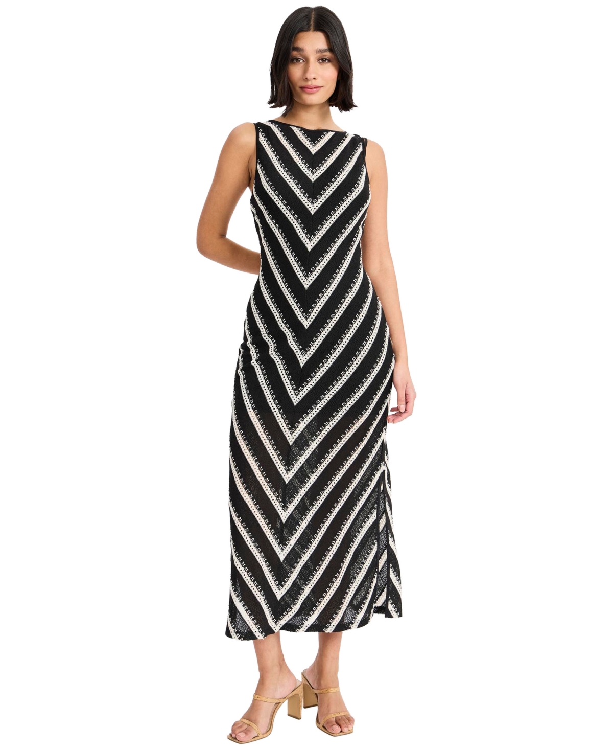 Women's Crochet Sleeveless Midi Dress - Black/Cream