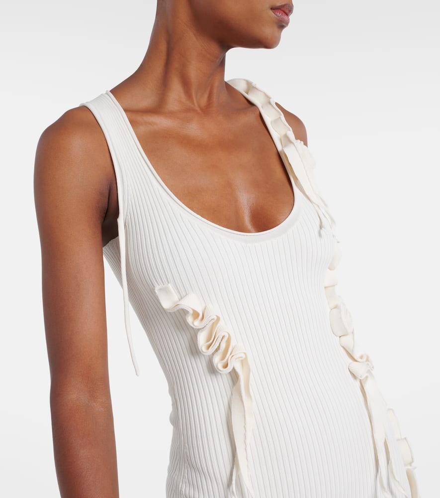 Floral-appliqué ribbed-knit maxi dress