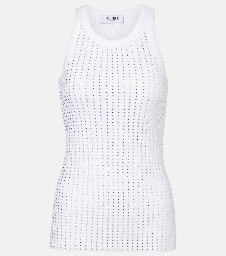 Embellished cotton jersey tank top