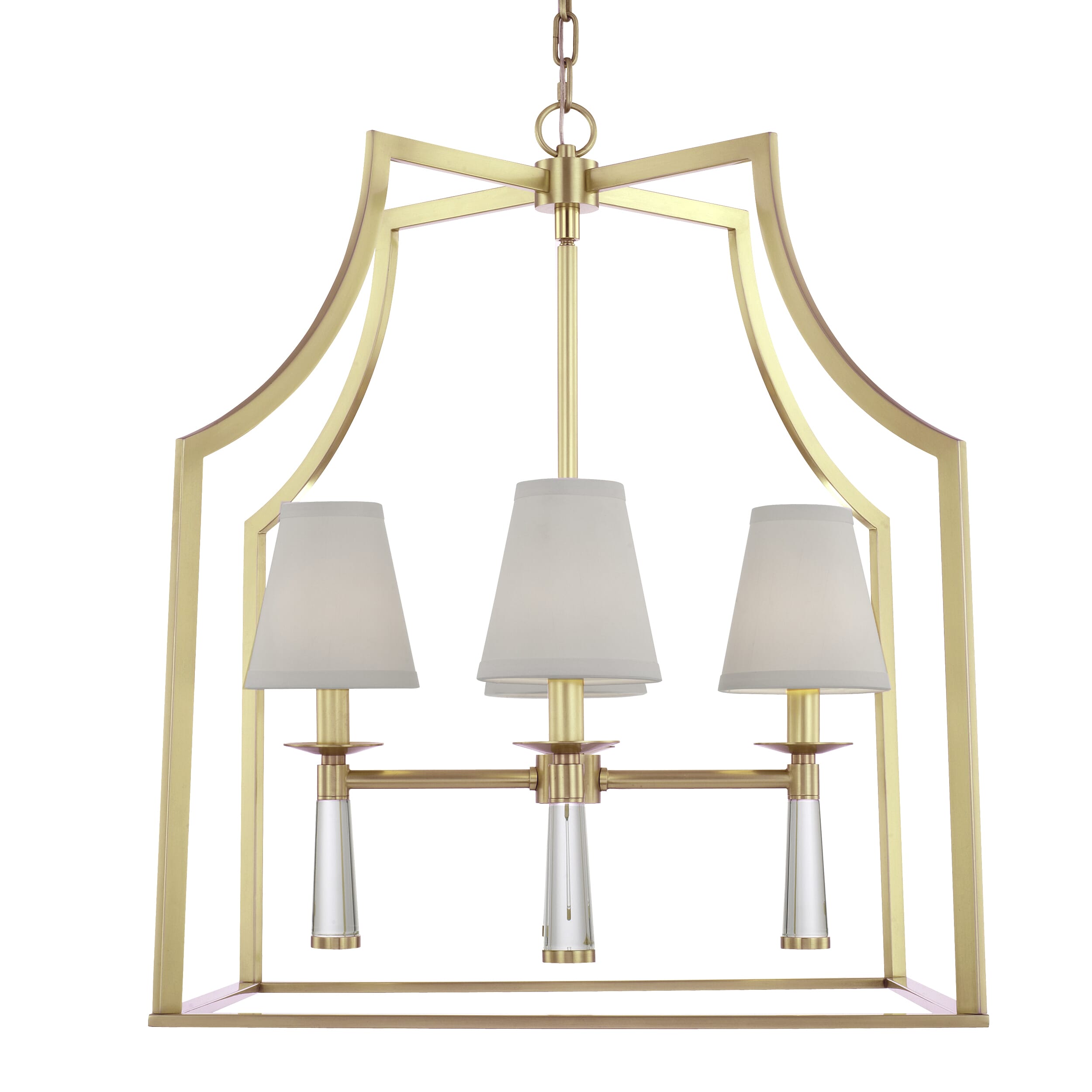 Baxter 4-Light 30" Transitional Chandelier in Aged Brass with Glass Finials Crysta