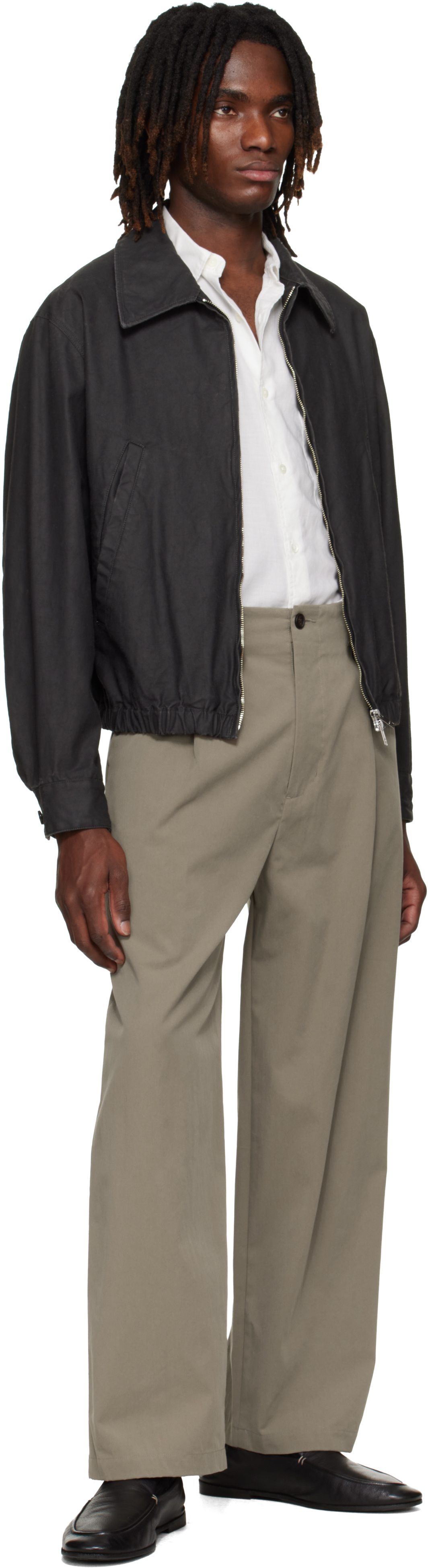 Beige 1-Pleat Trousers