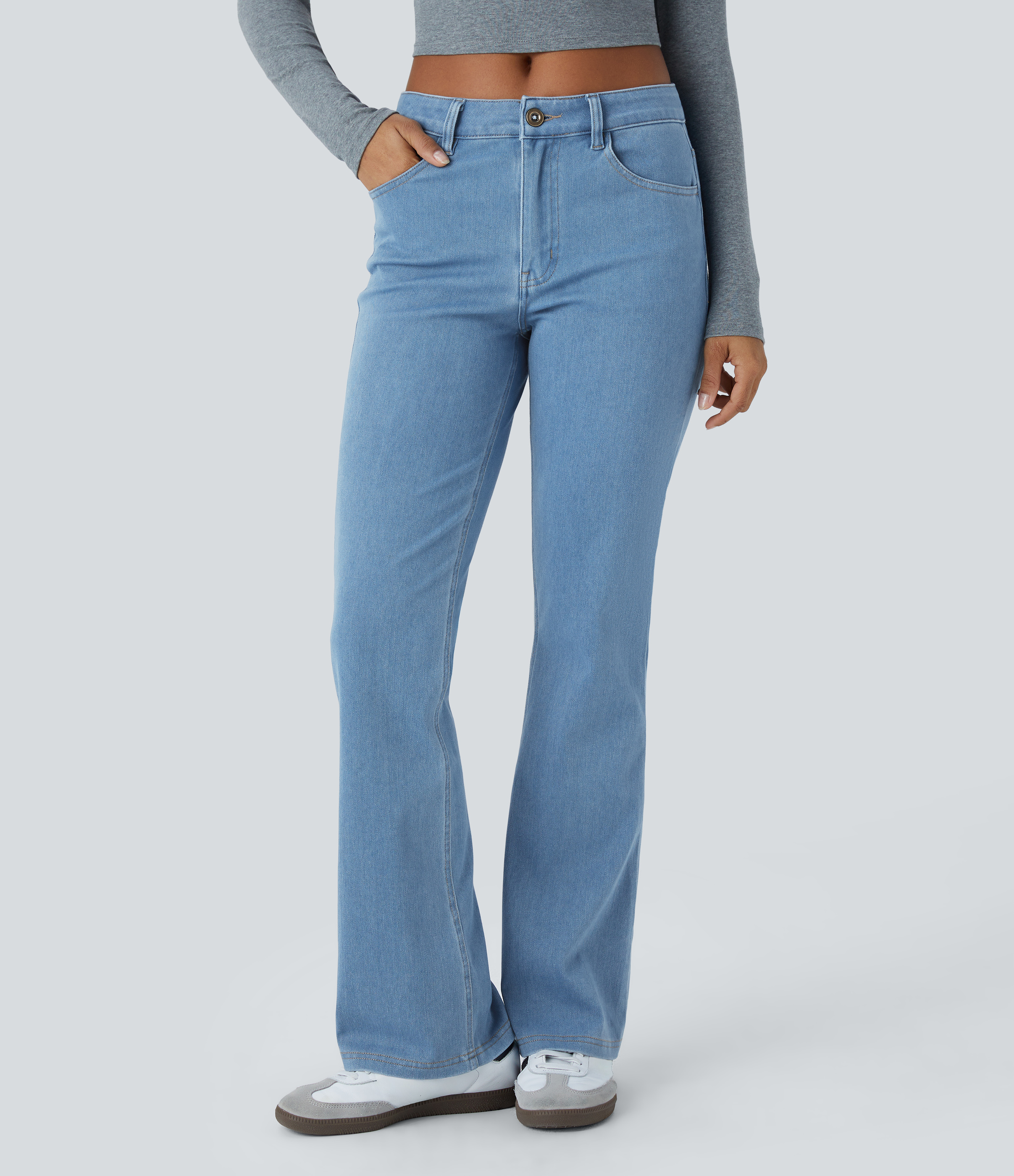 Flex™ Mid Rise Pockets Casual Bootcut Jeans  - Washed Denim Sunny Blue