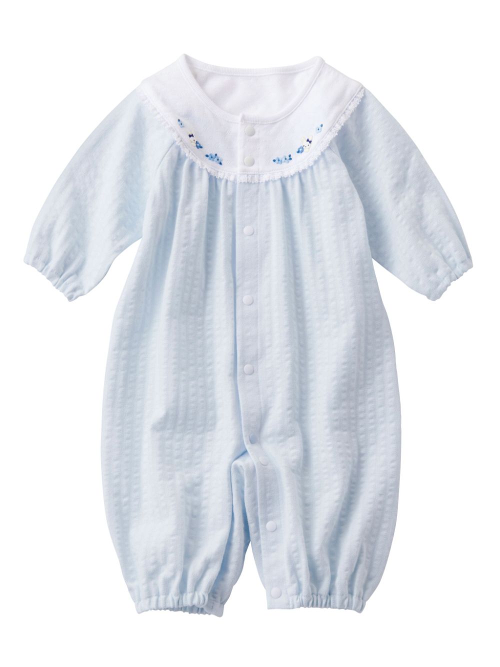 Floral-embroidery cotton romper - Blue