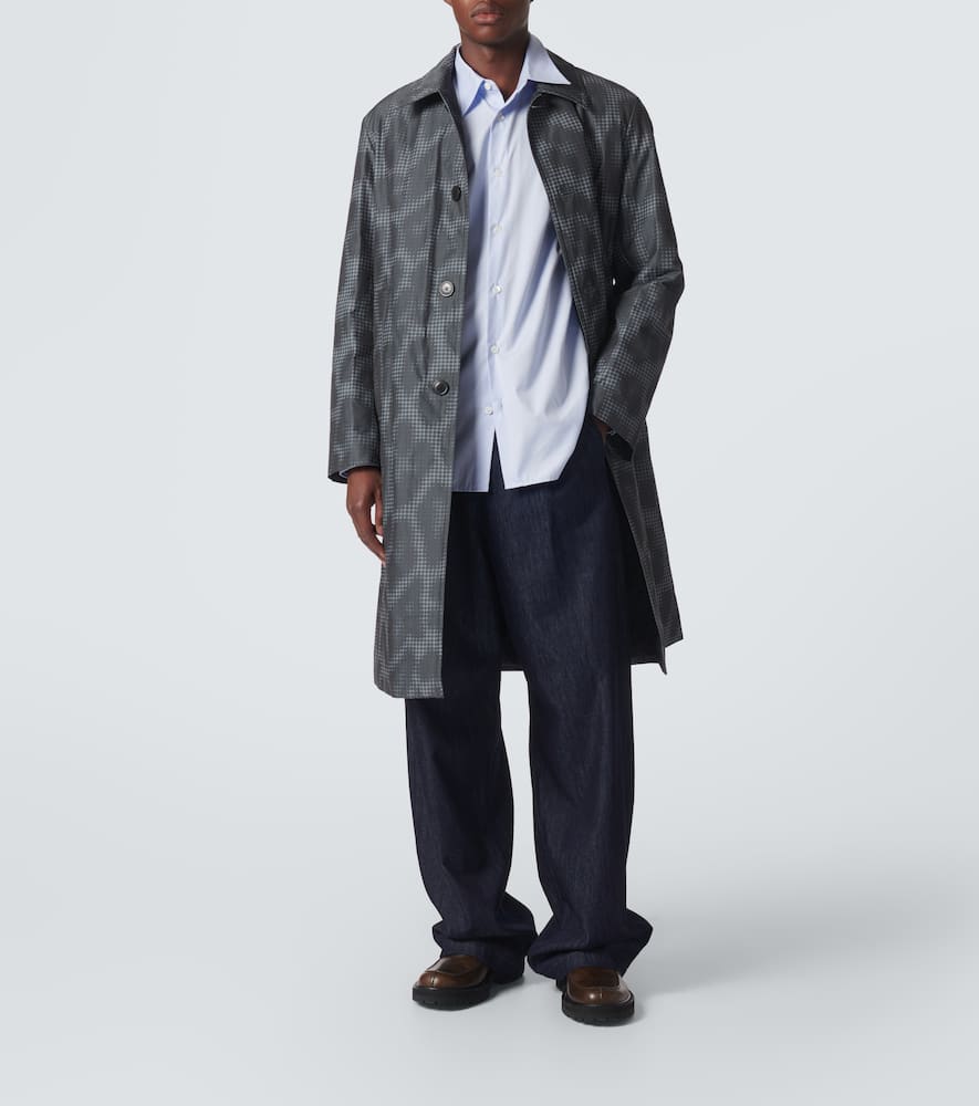 Leopard-print checked car coat