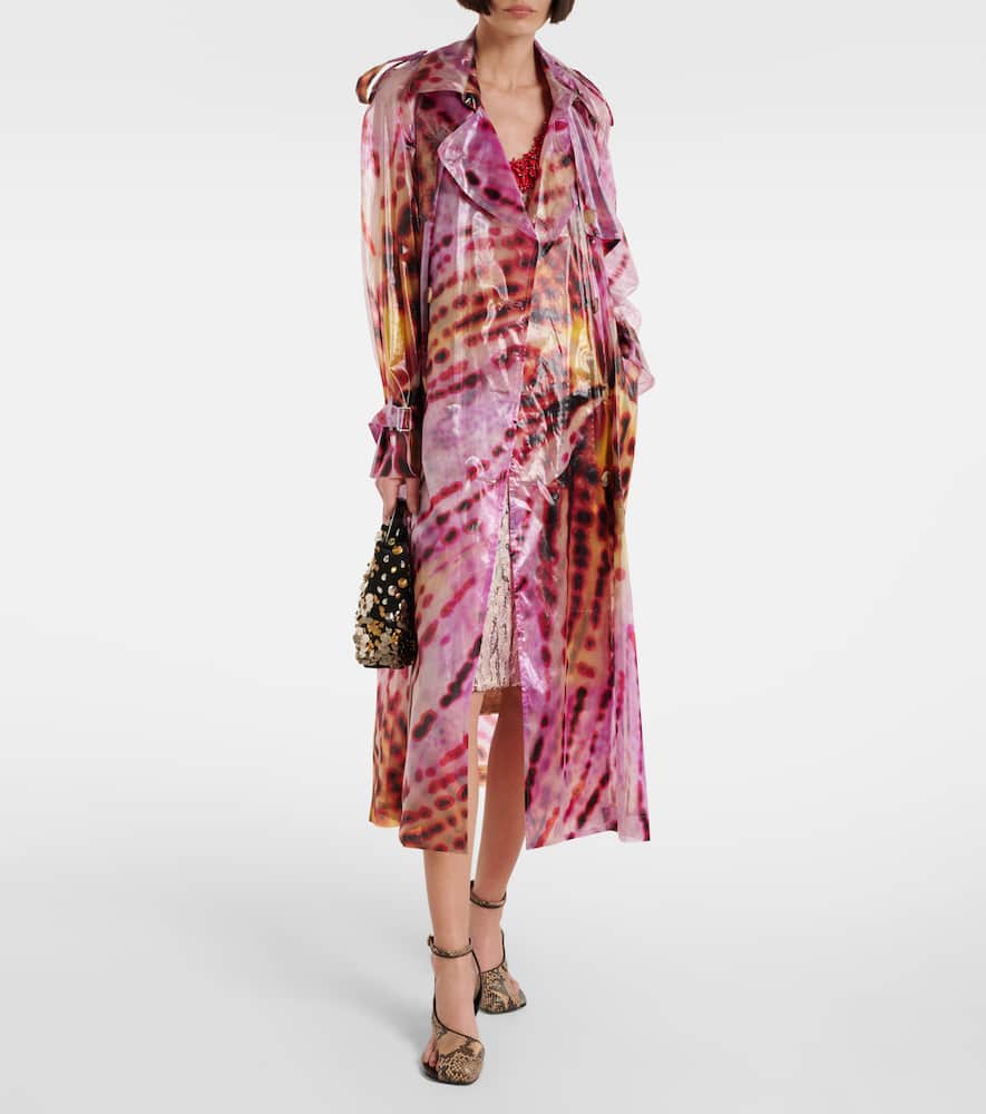 Printed double-breasted trench coat
