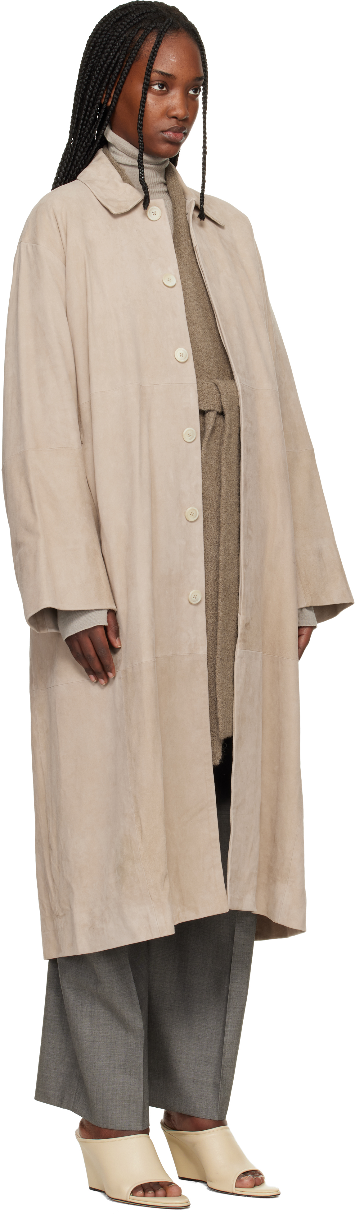 Beige Suede Car Coat
