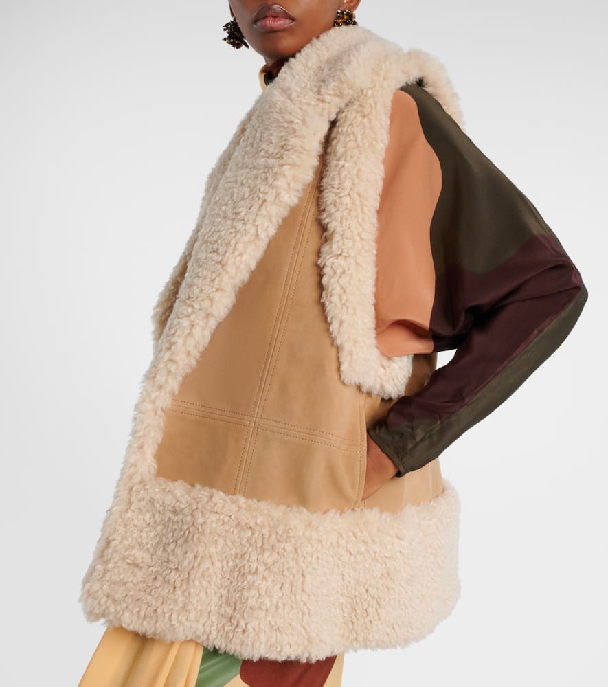Faux shearling-trimmed suede vest