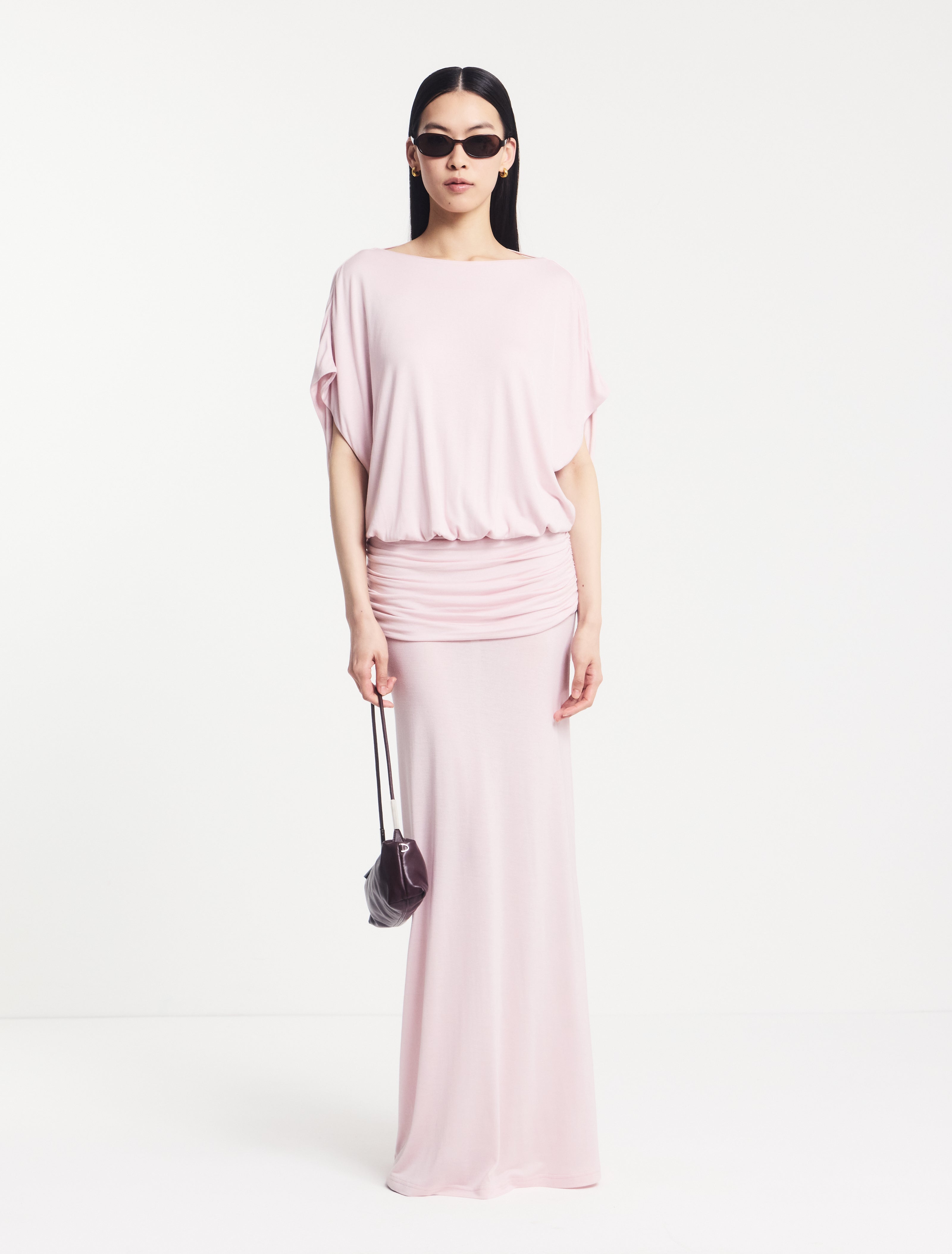 Ramona Blouson Maxi Dress With Full Hem in Dusk Pink - MicroModal