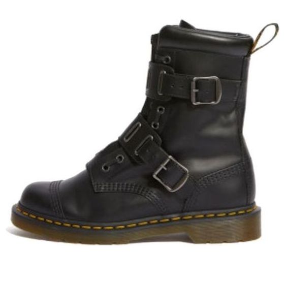 Quynn Smooth Leather Buckle Lace Up Boots 'Black'
