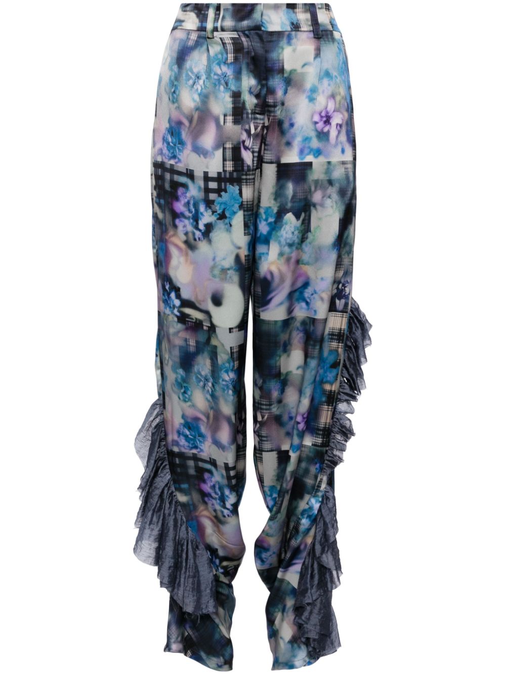 Ruffle graphic-print trouser - Blue