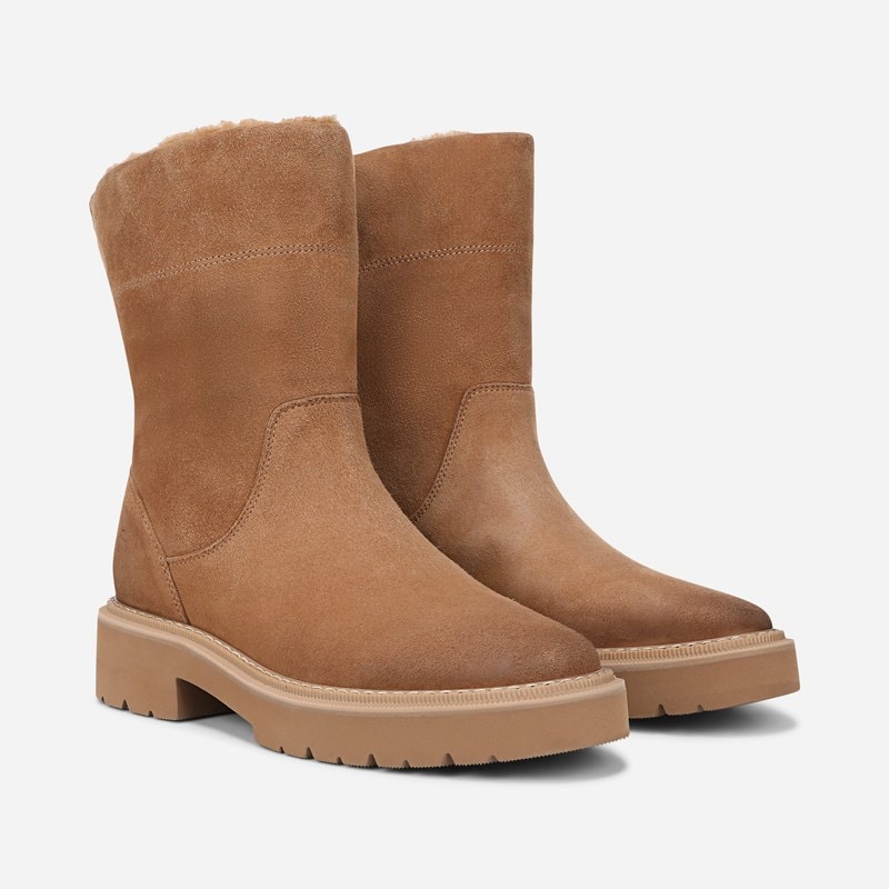 Sense Weather Resistant Ankle Bootie Boots, Gold Caramel Tan Suede