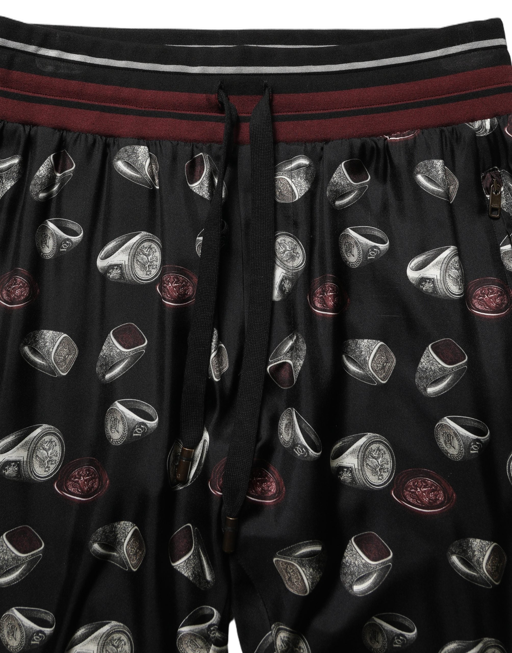 Ring-Print Silk Joggers — Black