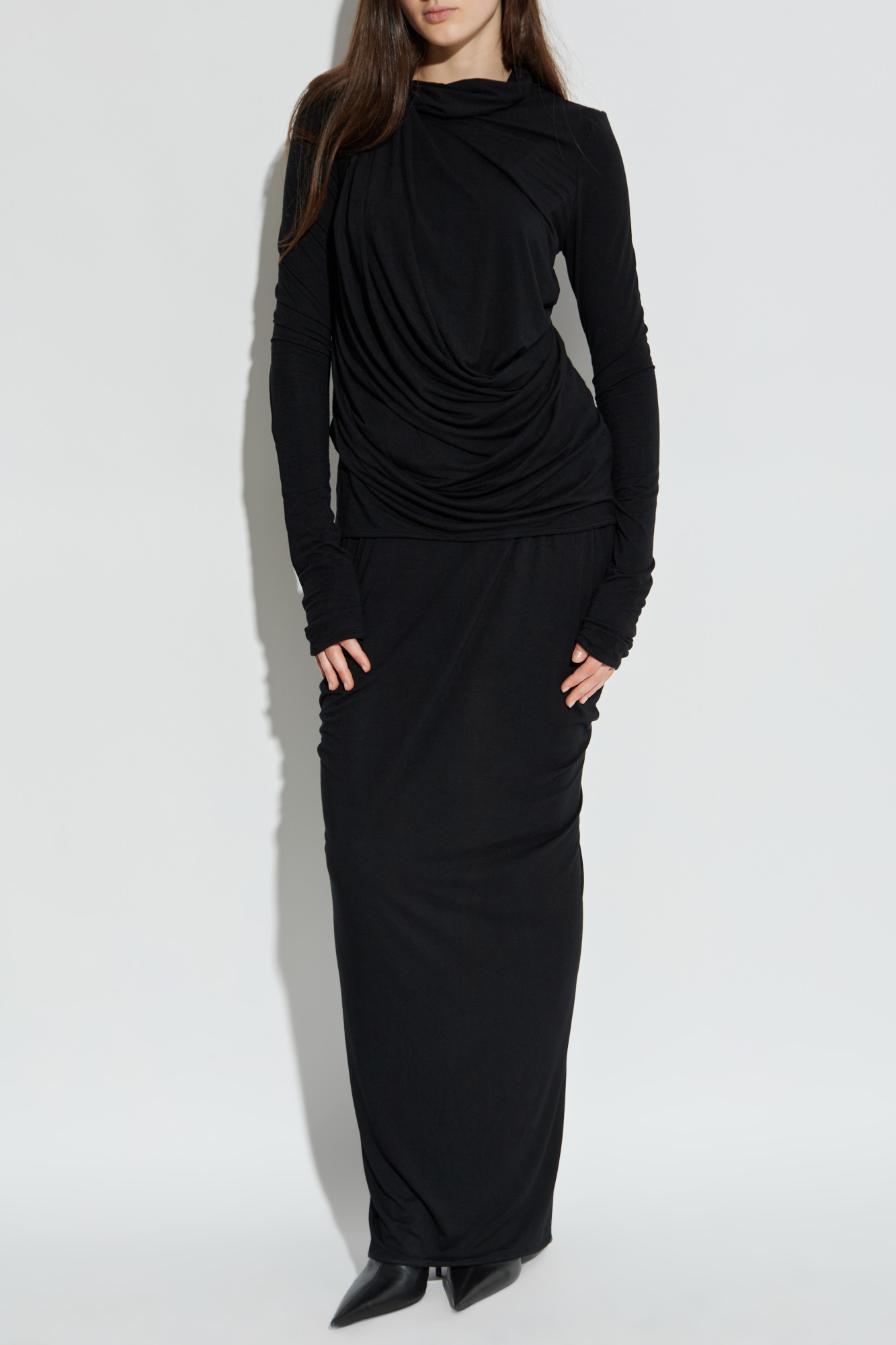 Long Skirt With Draping, Women's, Black
