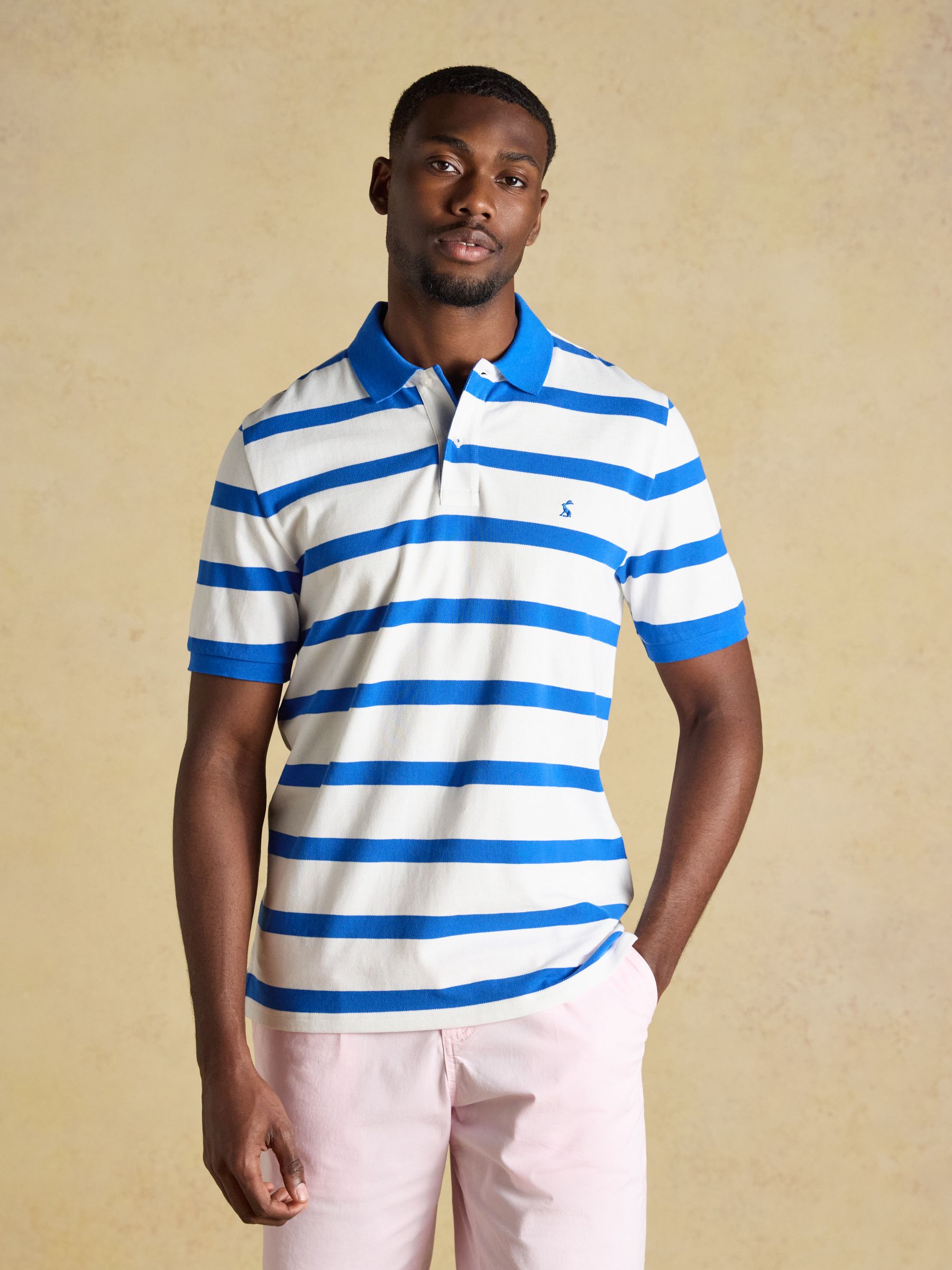Woody White/Blue Striped Cotton Pique Polo Shirt