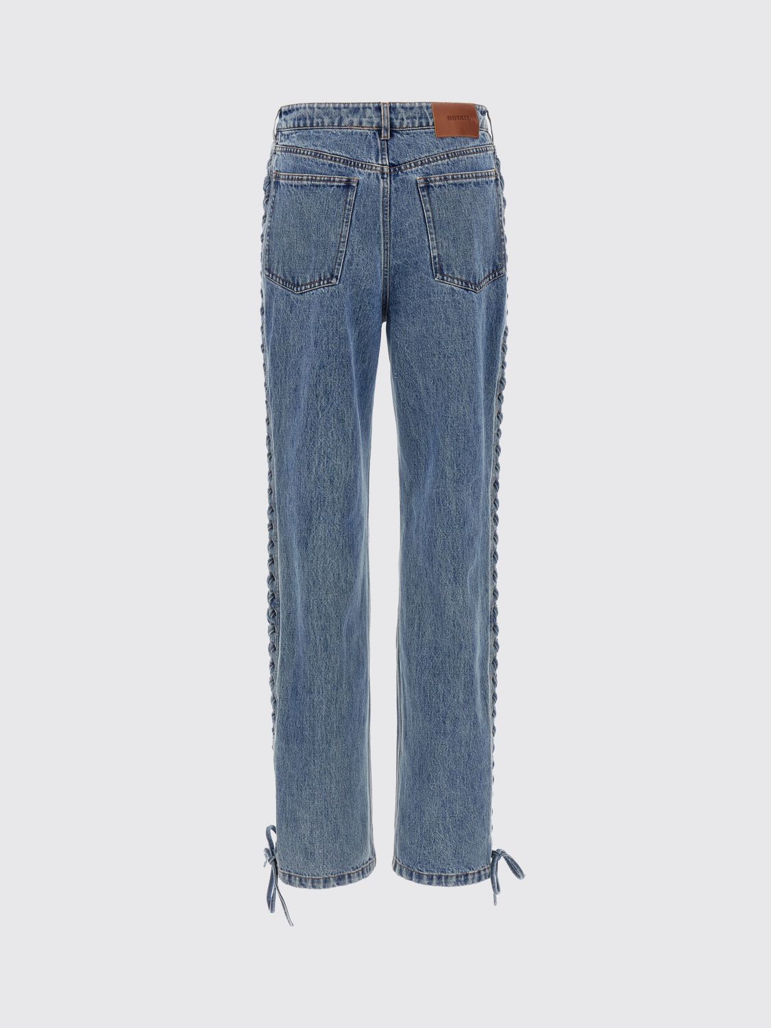 High-Waisted Straight Jeans in Denim with Woven Straps