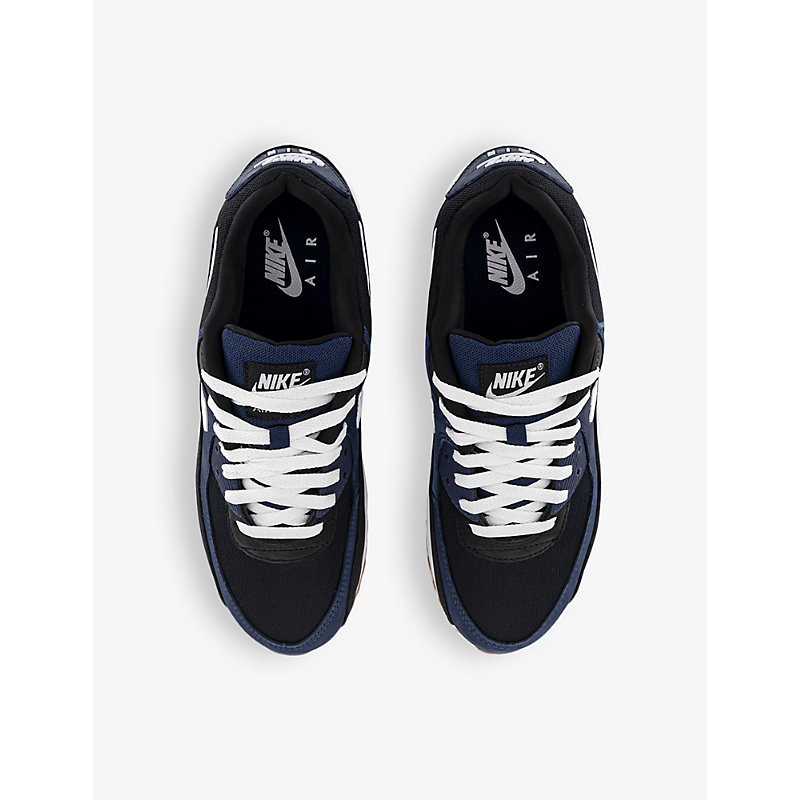 Mens Midnight Navy White Blac Air Max 90 Mesh and Leather Low-top Trainers