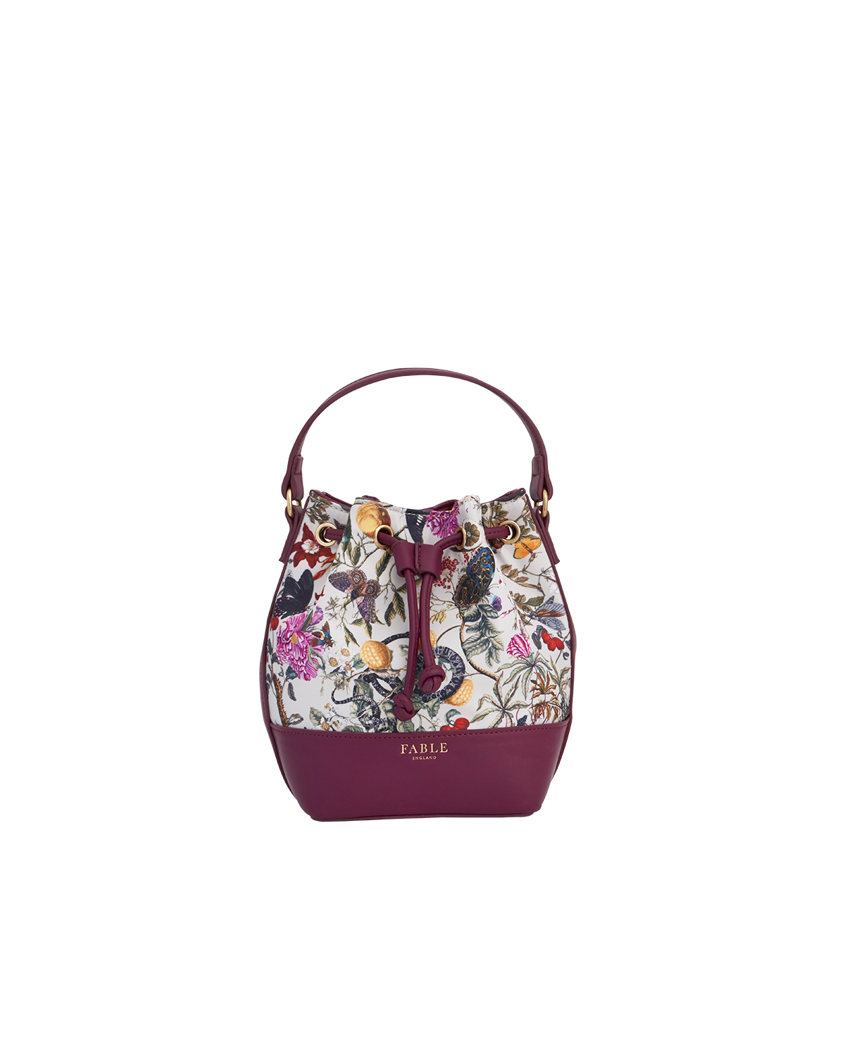 Fable England Floral Engravings Plum Bucket Bag | Women's Handbag