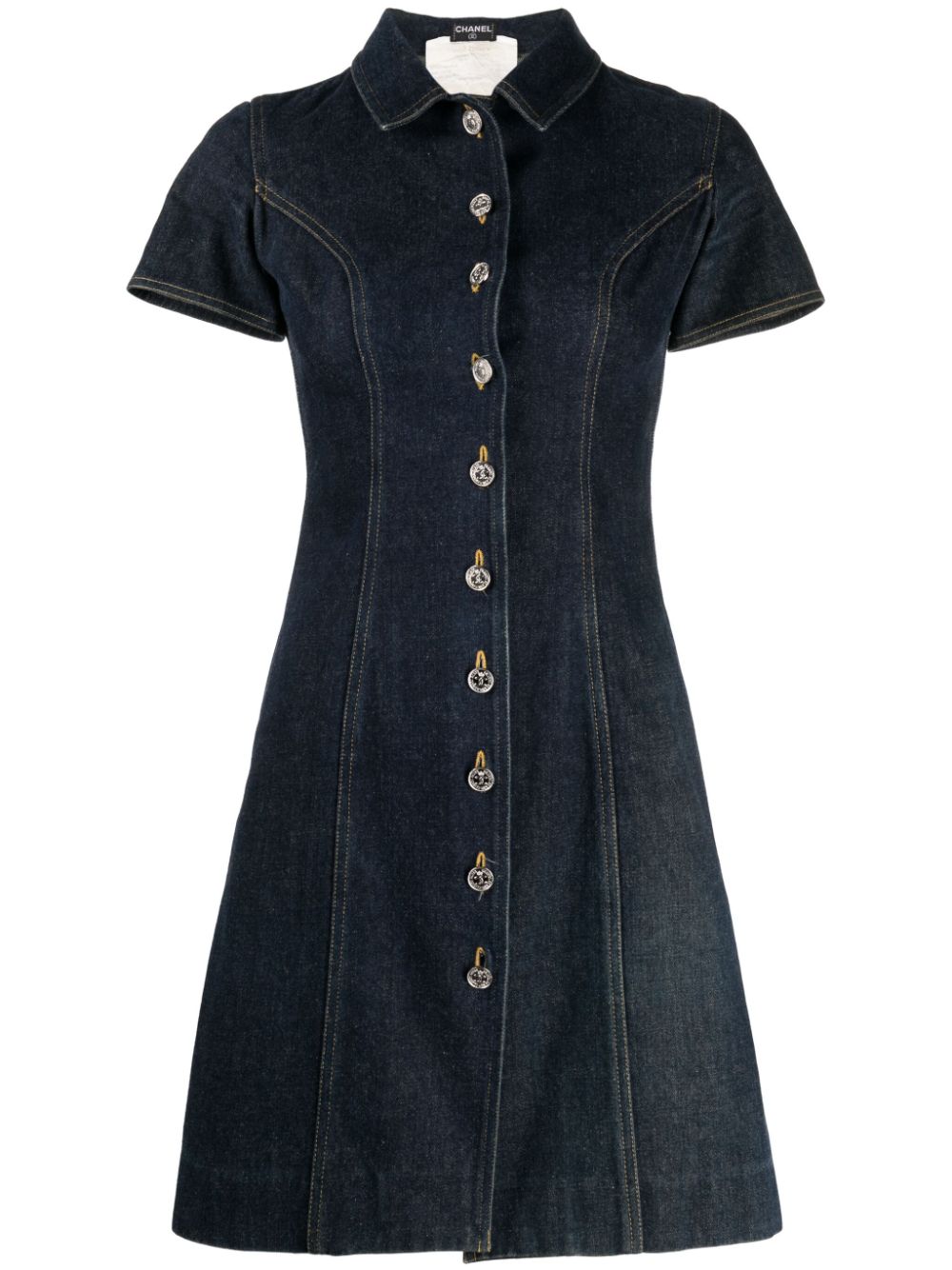 1990 CC logo-buttons denim dress - Blue