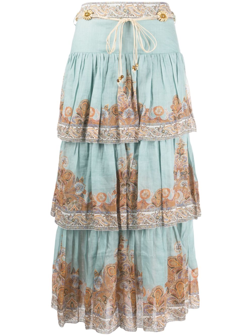 Devi paisley-print tiered midi skirt - Blue