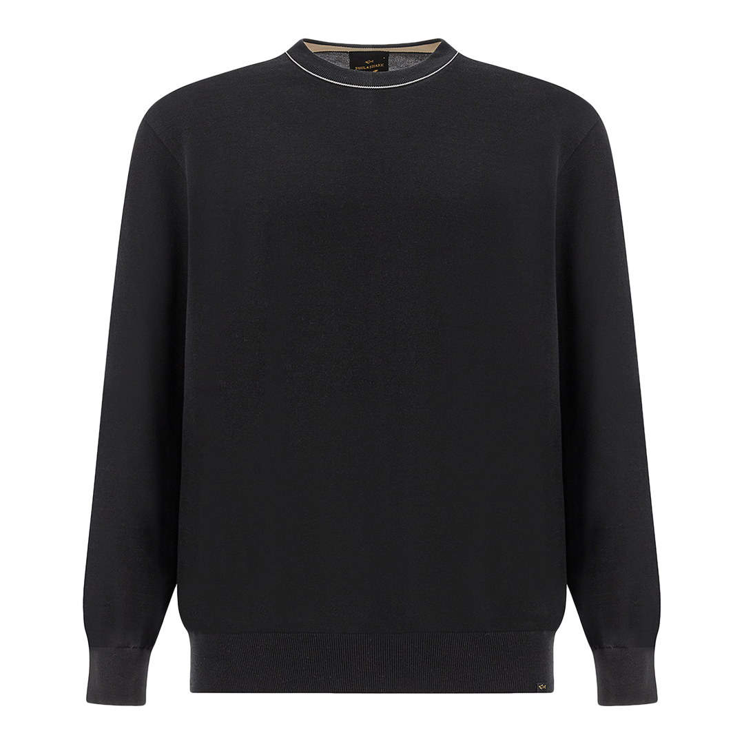 Crew‑neck sweater in Piuma cotton, Man, Black